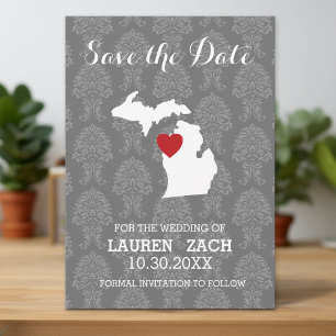 Reserva La Fecha Mapa de la ciudad de Michigan para bodas Save the