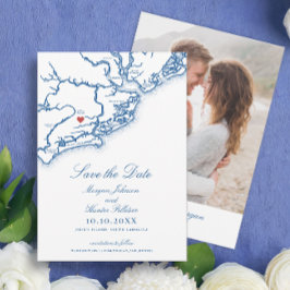 Reserva La Fecha Mapa de la Isla Johns SC Elegante Boda Azul Marina