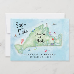 Reserva La Fecha Mapa de Martha's Vineyard en acuarela, guárdame la