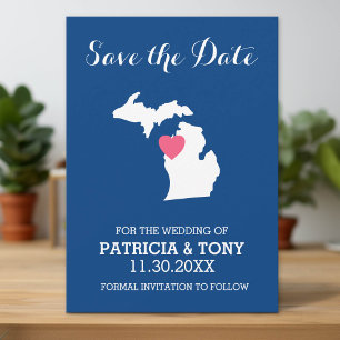 Reserva La Fecha Mapa de Michigan con corazón y nombre personalizad