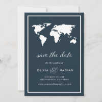 Mapa del mundo azul oscuro | Elegante Boda del tem