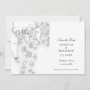 Reserva La Fecha Mapa elegante del puerto de Boothbay del sur