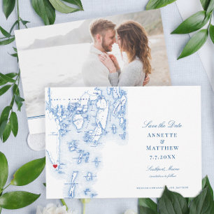 Reserva La Fecha Mapa elegante del puerto de Boothbay del sur