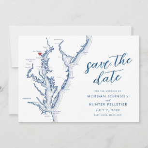 Reserva La Fecha Mapa Minimalista Moderno de Boda de Baltimore Mary
