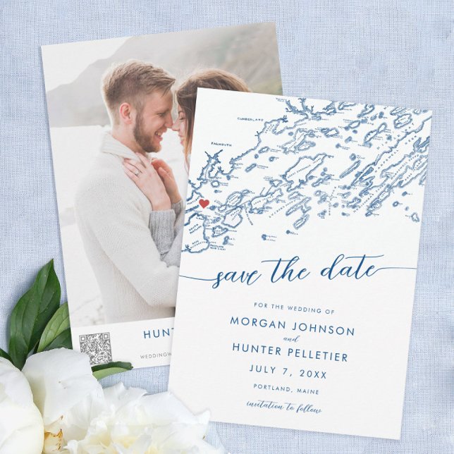 Reserva La Fecha Mapa mínimo moderno de Portland Maine (Portland Maine Wedding Save the dates minimal modern navy blyue from Coastal Map Designs)