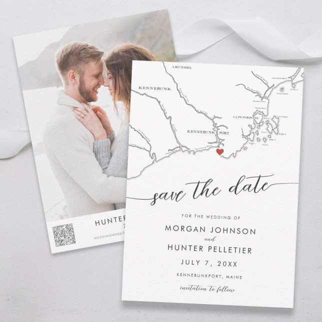 Reserva La Fecha Mapa Mínimo Moderno Kennebunkport Maine (Kennebunkport maine wedding save the date minimal, modern, black and white from Coastal Map Design)