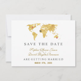 Reserva La Fecha Mapa Mundial de Boda Destino Elegante Oro