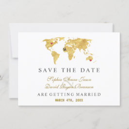 Reserva La Fecha Mapa Mundial de Boda Destino Elegante Oro