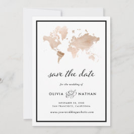Reserva La Fecha Mapa mundial de glamour | Elegante Boda del tema d