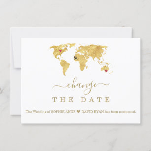 Reserva La Fecha Mapa Mundial Destino Oro Boda Cambiar la Fecha
