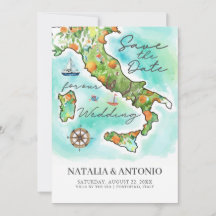 Mar de Italia | Boda de mapas de acuarela