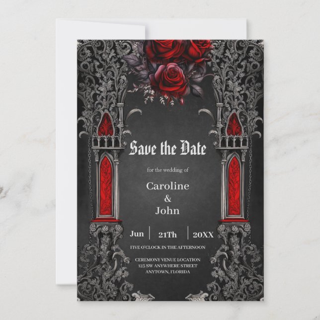 Reserva La Fecha Maravilloso diseño de boda gótico oscuro (Anverso)