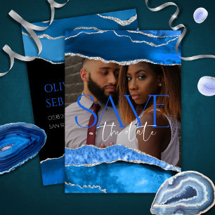 Reserva La Fecha Marble Agate Real Boda de fotografía azul