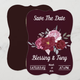Reserva La Fecha Marcas de esquí | Maroon Red Floral Save the Date