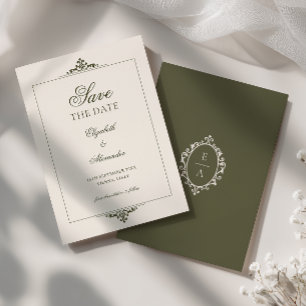 Reserva La Fecha Marco Antiguo de Olivo Verde para Boda de Dinero A