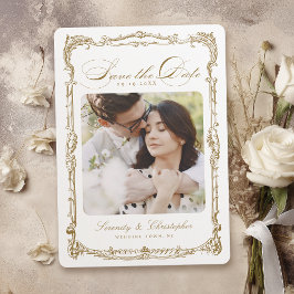 Reserva La Fecha Marco Antiguo Dorado Clásico Foto Boda Escritura