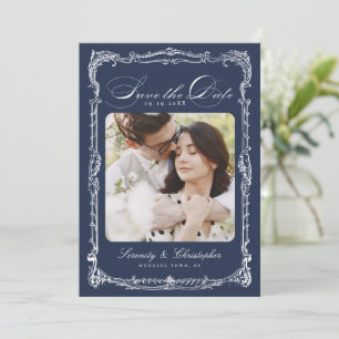 Reserva La Fecha Marco Antiguo Marina Escritura Clásica Foto Boda