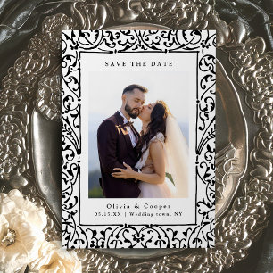 Reserva La Fecha Marco antiguo ornamentado negro foto de boda clási