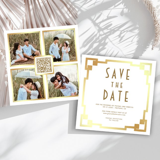 Reserva La Fecha Marco Art Déco de Oro Blanco Código QR Boda (Subido por el creador)