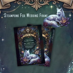 Reserva La Fecha Marco de boda de zorro steampunk. 