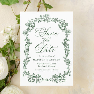 Reserva La Fecha Marco de boda floral victoriano verde elegante