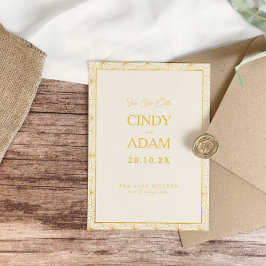 Reserva La Fecha Marco de Boda Geométrico de Oro Moderno