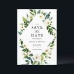 Reserva La Fecha Marco de Flores Blancas de Primavera en Acuarela<br><div class="desc">Establece el tono de tu boda con esta sofisticada Tarjeta de "Save the Date" de Acuarela,  que presenta un hermoso marco floral en forma de diamante con vegetación y flores blancas. El diseño suave y pintado a mano con acuarela es perfecto para una boda de inspiración natural o moderna.</div>