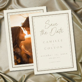 Reserva La Fecha Marco de foto de boda minimalista de crema de marf