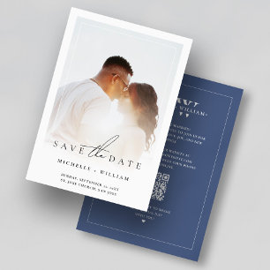 Reserva La Fecha Marco de foto simple para boda monograma azul crep
