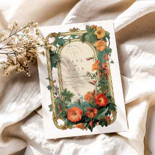 Reserva La Fecha Marco de Jardín Dorado Floral Boda