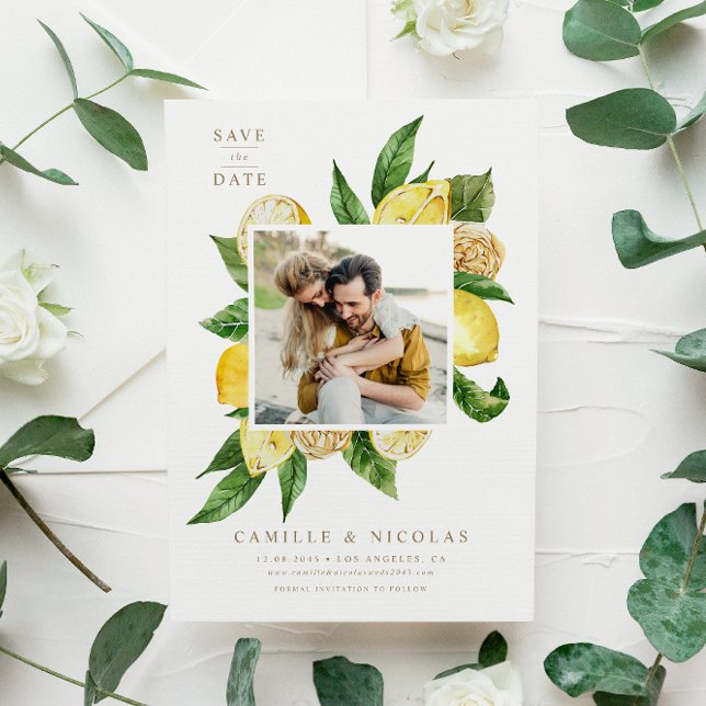 Reserva La Fecha Marco de limón acuarela foto botánica (Subido por el creador)