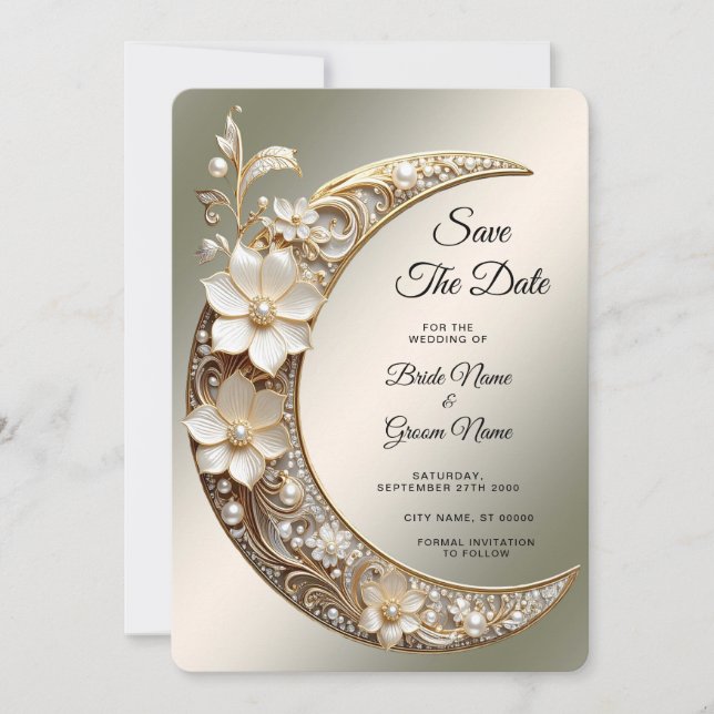 Reserva La Fecha Marco de Luna Creciente Decorativo Save The Date (Anverso)