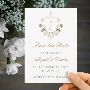 Reserva La Fecha Marco de Rosas Blancas Boda Religiosa Save The Dat