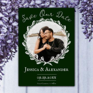 Reserva La Fecha Marco elegante de foto de cordón | Verde esmeralda