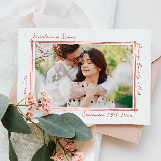 Reserva La Fecha Marco esquematizado Mano caprichosa Boda fotográfi (Subido por el creador)