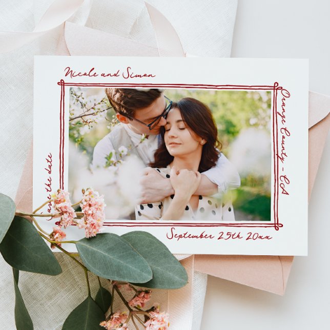 Reserva La Fecha Marco esquematizado Mano caprichosa Boda fotográfi (Subido por el creador)