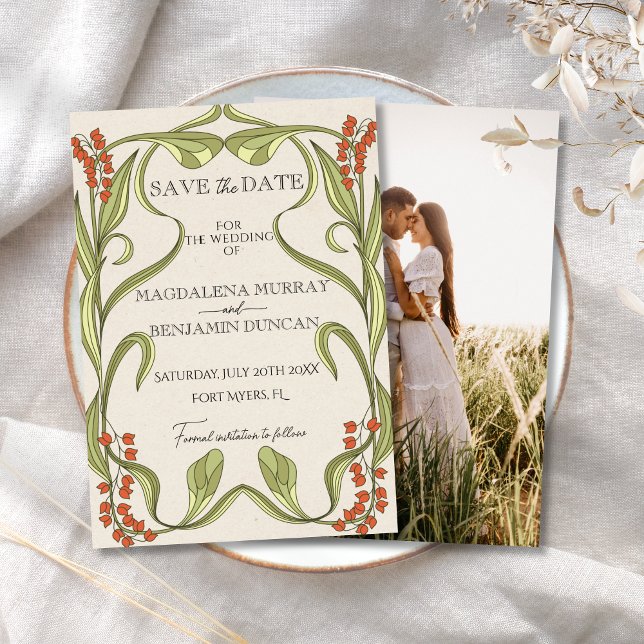 Reserva La Fecha Marco floral Art Nouveau Naranja Foto verde (Subido por el creador)