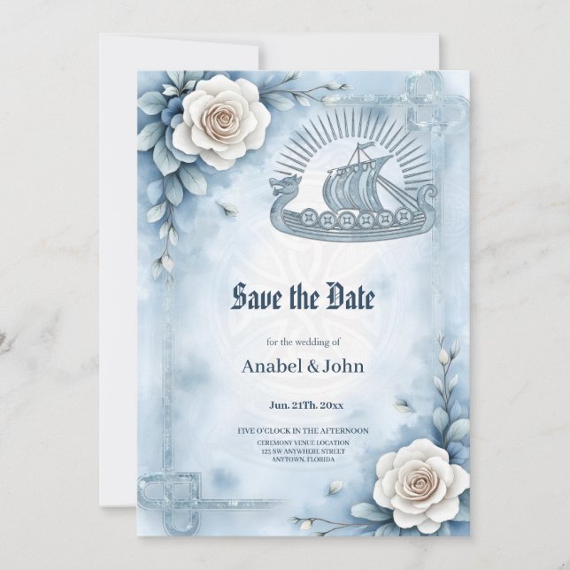 Reserva La Fecha Marco floral con Rosas y diseño celta. (Anverso)