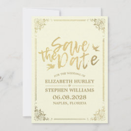 Reserva La Fecha Marco floral de guión dorado Guardar el Boda de fe