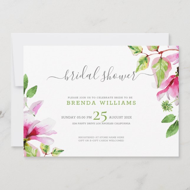 Reserva La Fecha Marco floral de magnolia rosada guardar la fecha (Anverso)