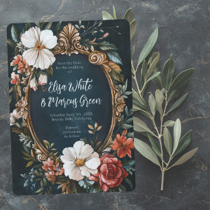Reserva La Fecha Marco Floral Elegante Bodas Vintage Compromiso PER