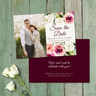 Reserva La Fecha Marco floral elegante Rubor rosa morado color blan