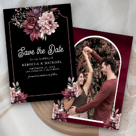 Reserva La Fecha Marco floral oscuro y sombrío Foto boda negra