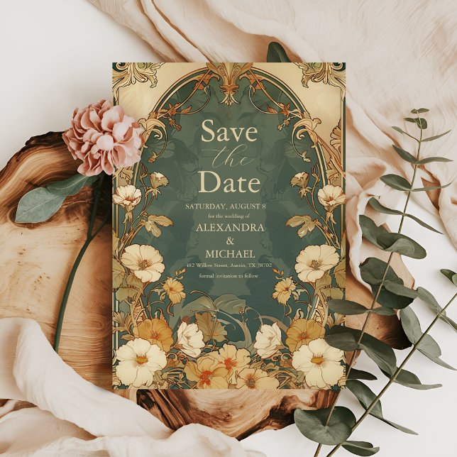 Reserva La Fecha Marco floral romántico Boda Art Nouveau (Subido por el creador)