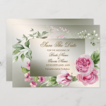 Marco floral rosa boda acuarela Bronce brillante