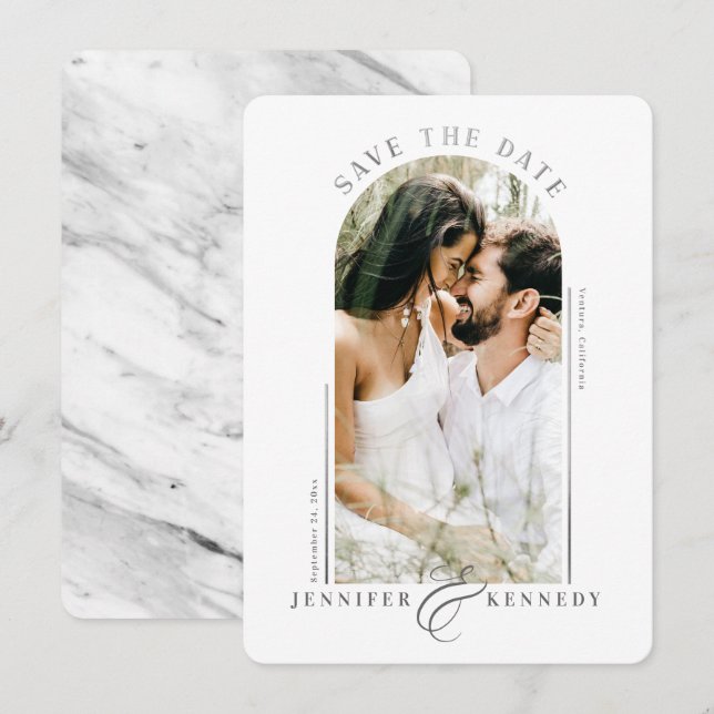 Reserva La Fecha Marco fotográfico con arcos modernos de mármol gri (Anverso / Reverso)