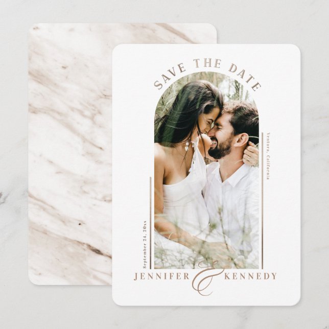 Reserva La Fecha Marco fotográfico moderno con arcos de champán de  (Anverso / Reverso)