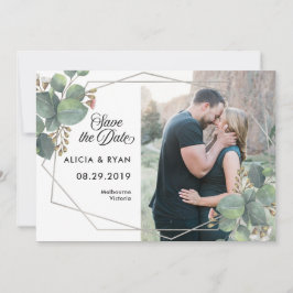 Reserva La Fecha Marco geo de eucalipto de foto única guardar la fe