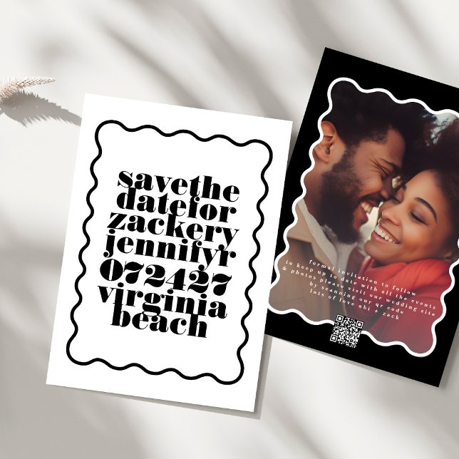 Reserva La Fecha Marco ondulado negro blanco blanco QR Code Photo (Subido por el creador)