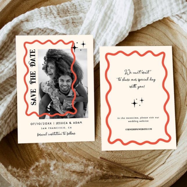 Reserva La Fecha Marco Ondulado Retro para Foto de Boda Save The Da (Subido por el creador)